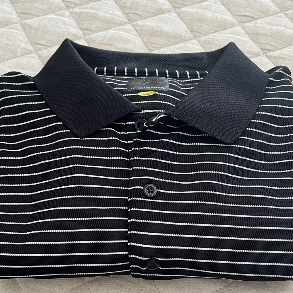 Greg Norman Collection Black and White Striped Casual Shirt